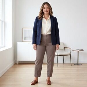 Avenue Womens 20 Brown Straight Leg Cotton Stretch Trouser Work Dress Pants